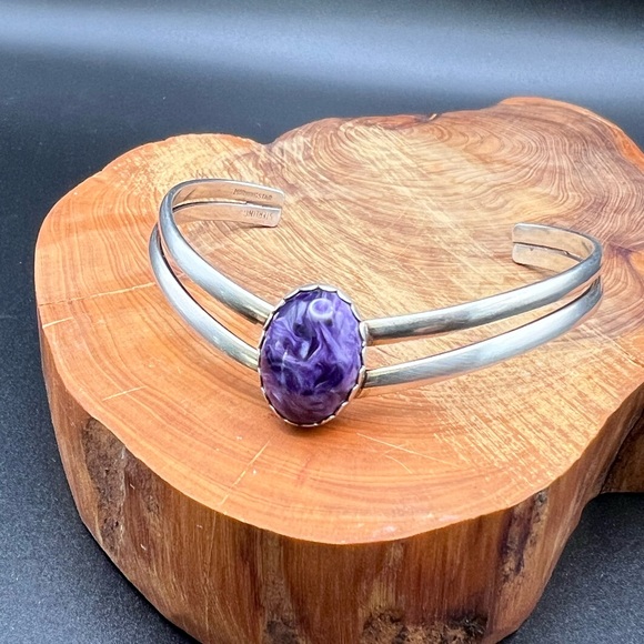 Native American Jewelry - Native American Sterling Silver Charoite Cuff
